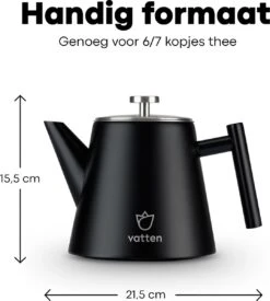Vatten® - Premium RVS Theepot - Incl. RVS Theefilter - 1L - Zwart - Dubbelwandig -Meubelwinkel 1077x1200