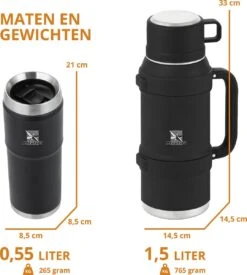 MacGyver RVS Thermoskan 1.5 Ltr – RVS Thermosbeker 0,55 Ltr - Langdurig Warm/koud - Zwart -Meubelwinkel 1079x1200 1