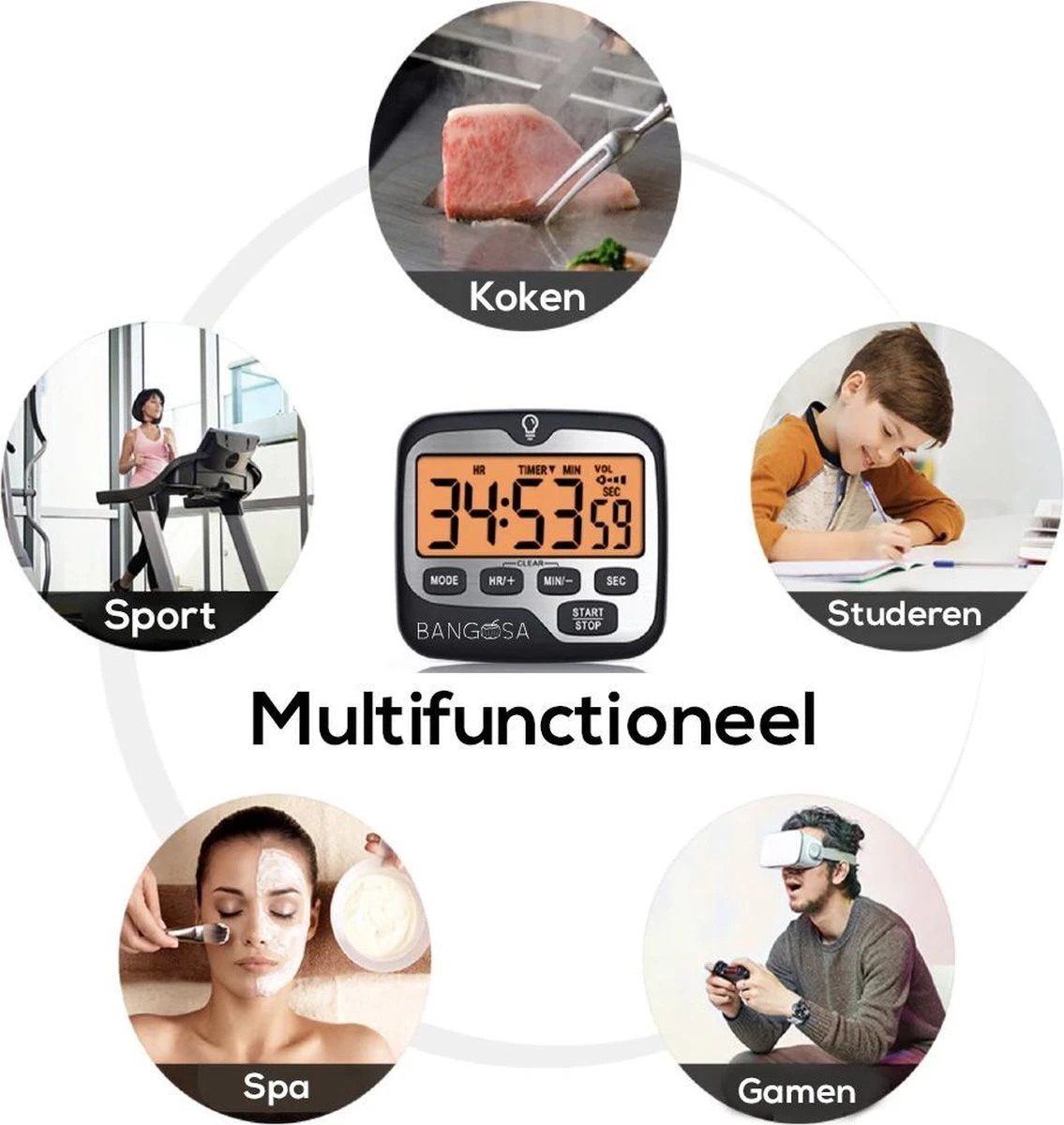 BanGosa® Magnetisch Digitale Kookwekker - Timer - RVS - Keukenwekker Digitaal - Digitale Keuken Timer - Stopwatch Met Magneet 4 BanGosa® Magnetisch Digitale Kookwekker - Timer - RVS - Keukenwekker Digitaal - Digitale Keuken Timer - Stopwatch Met Magneet - Afbeelding 2