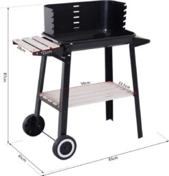 Verrijdbare Barbecue – Houtskool/Briketten - Verstelbare Grillplaat – Houten Tafel – Winscherm – Gewicht 5.9kg -Meubelwinkel 1150x1200 1