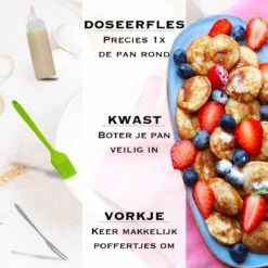 IRONO Poffertjespan Set - Incl. Doseerfles, Kwast En Vork - Poffertjespan Inductie En Electrisch - Poffertjesmaker 19 Poffertjes - Poffertjes Maken - Spuitfles - Cadeau Voor Mannen En Vrouwen -Meubelwinkel 1199x1200