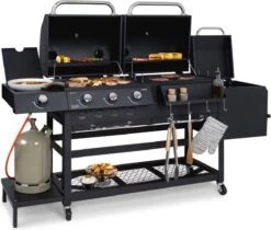 Klarstein Kingsville Double Barbecue - Houtskool- En Gasbarbecue - Smoker BBQ - Inclusief Deksels En Thermometer - Met 2 Roosters - Zwart -Meubelwinkel 1200x1020 2