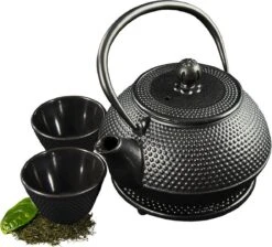 SakuraTea - Theepot Set - 4-delig - Gietijzer - Zwart - 0.8L - 2 Kopjes (100ml) -Meubelwinkel 1200x1086