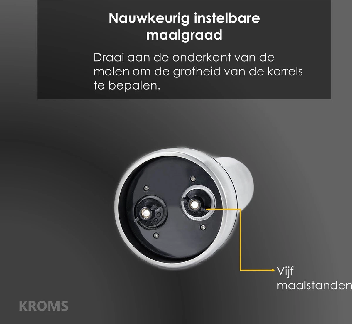 KROMS Peper En Zoutmolen Set - Peper En Zoutmolen Set Elektrisch -2 In 1 - Instelbare Maalgraad - Pepermolen - Zoutmolen - Peper En Zoutmolen Elektrisch 6 KROMS Peper En Zoutmolen Set - Peper En Zoutmolen Set Elektrisch -2 In 1 - Instelbare Maalgraad - Pepermolen - Zoutmolen - Peper En Zoutmolen Elektrisch - Afbeelding 4