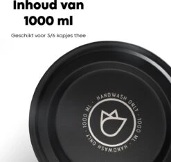 Vatten® - Premium RVS Theepot - Incl. RVS Theefilter - 1L - Zwart - Dubbelwandig -Meubelwinkel 1200x1143