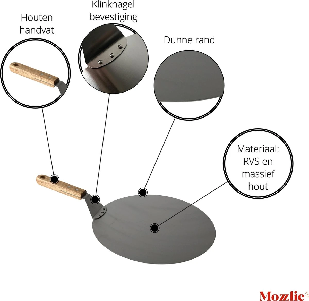 Pizzaschep 30 Cm Voor Oven Of BBQ - Rond - RVS - Met Houten Handvat 4 Pizzaschep 30 Cm Voor Oven Of BBQ - Rond - RVS - Met Houten Handvat - Afbeelding 2