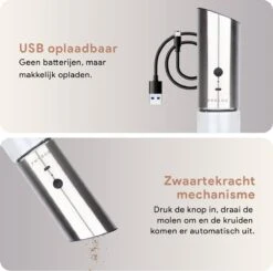 DODANA Premium Peper - & Zoutmolen Elektrisch - 1 Stuk - Pepermolen - Zoutmolen - Oplaadbaar - USB - Elektrische Pepermolen - RVS - Zwaartekracht Functie - LED Lamp - Nl Handleiding - Incl Borsteltje -Meubelwinkel 1200x1192 1