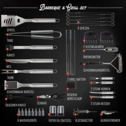 Mountain Jack® 40-Delige Luxe BBQ Grill Accessoires Set In Roestvrij Staal – Barbecue Gereedschap – Tangenset, Vlees Thermometer, Vleestang, Borstel, Spiezen, Vleesmes, Vleesvork 17 Mountain Jack® 40-Delige Luxe BBQ Grill Accessoires Set In Roestvrij Staal – Barbecue Gereedschap – Tangenset, Vlees Thermometer, Vleestang, Borstel, Spiezen, Vleesmes, Vleesvork -Meubelwinkel 1200x1199 18