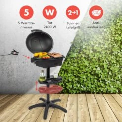 KitchenBrothers Elektrische BBQ - Met Grillplaat - Anti-aanbaklaag - Incl. Plank/Houders - Grilloppervlak 46,5x33,8cm - Tot 300°C - 2400W - Zwart -Meubelwinkel 1200x1200 1050