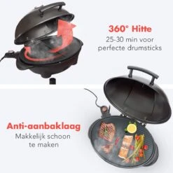 KitchenBrothers Elektrische BBQ - Met Grillplaat - Anti-aanbaklaag - Incl. Plank/Houders - Grilloppervlak 46,5x33,8cm - Tot 300°C - 2400W - Zwart -Meubelwinkel 1200x1200 1052