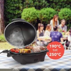 KitchenBrothers Elektrische BBQ - Met Grillplaat - Anti-aanbaklaag - Incl. Plank/Houders - Grilloppervlak 46,5x33,8cm - Tot 300°C - 2400W - Zwart -Meubelwinkel 1200x1200 1057