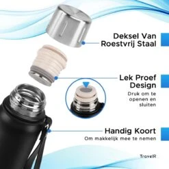 TravelR Thermosfles - Thermoskan - Drinkfles - Isoleerfles - BPA Vrij - Roestvrij Staal - 750 ML - Mat Zwart -Meubelwinkel 1200x1200 1173