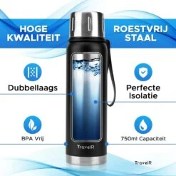 TravelR Thermosfles - Thermoskan - Drinkfles - Isoleerfles - BPA Vrij - Roestvrij Staal - 750 ML - Mat Zwart -Meubelwinkel 1200x1200 1174