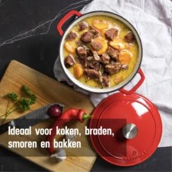 Daumonet Carême Rouge Gietijzeren Braadpan - Sudderpan Kersen Rood - Rond - Ø26 Cm - 4,4 Liter - PFAS & PFOA Vrij - Emaille - Geschikt Voor Alle Warmtebronnen - Elektrisch - Gas - Halogeen - Inductie - Keramisch - Vaatwasserbestendig -Meubelwinkel 1200x1200 389
