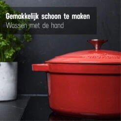 Daumonet Carême Rouge Gietijzeren Braadpan - Sudderpan Kersen Rood - Rond - Ø26 Cm - 4,4 Liter - PFAS & PFOA Vrij - Emaille - Geschikt Voor Alle Warmtebronnen - Elektrisch - Gas - Halogeen - Inductie - Keramisch - Vaatwasserbestendig -Meubelwinkel 1200x1200 390