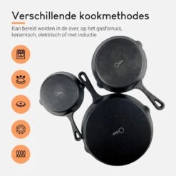 Ocina Gietijzeren Pan – Set Van 3 Stuks – ø25cm, ø19.5cm En ø16cm - Skillet - Koekenpan – Hapjespan – Koekenpan Inductie – Koekenpannenset - Gietijzeren Pan Bbq - Gietijzer - Incl. Receptenboek -Meubelwinkel 1200x1200 402