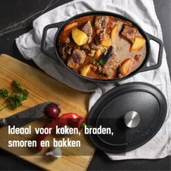 Gietijzeren Braadpan - Sudderpan Zwart Van Daumonet - Ovaal - Ø 29 Cm - 3 Liter - 100% PFAS & PFOA Vrij - Emaille - Geschikt Voor Alle Warmtebronnen - Elektrisch - Gas - Halogeen - Inductie - Keramisch - Vaatwasserbestendig -Meubelwinkel 1200x1200 429