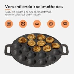 Ocina Poffertjespan – Combo Pack – 19 Poffertjes – Poffertjesmaker – Poffertjespan Inductie – Poffertjespan Electrisch – Gietijzeren Pan - Inclusief Doseerfles, Handvaten, 6x Poffertjesvorken En Invetkwast – Gratis Receptenboek -Meubelwinkel 1200x1200 485