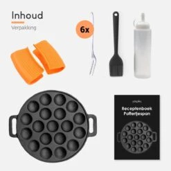 Ocina Poffertjespan – Combo Pack – 19 Poffertjes – Poffertjesmaker – Poffertjespan Inductie – Poffertjespan Electrisch – Gietijzeren Pan - Inclusief Doseerfles, Handvaten, 6x Poffertjesvorken En Invetkwast – Gratis Receptenboek -Meubelwinkel 1200x1200 489