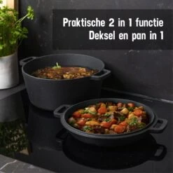 Daumonet Ducasse Gietijzeren Double Use Braadpan - Combi Sudderpan Zwart - 2-in-1 Bak- En Braadpan - PFAS & PFOA Vrij - Rond - Ø 26 Cm - 4,4 Liter - Emaille - Alle Warmtebronnen - Elektrisch - Gas - Halogeen - Inductie - Keramisch -Meubelwinkel 1200x1200 584