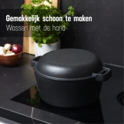Daumonet Ducasse Gietijzeren Double Use Braadpan - Combi Sudderpan Zwart - 2-in-1 Bak- En Braadpan - PFAS & PFOA Vrij - Rond - Ø 26 Cm - 4,4 Liter - Emaille - Alle Warmtebronnen - Elektrisch - Gas - Halogeen - Inductie - Keramisch -Meubelwinkel 1200x1200 586