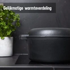 Daumonet Ducasse Gietijzeren Double Use Braadpan - Combi Sudderpan Zwart - 2-in-1 Bak- En Braadpan - PFAS & PFOA Vrij - Rond - Ø 26 Cm - 4,4 Liter - Emaille - Alle Warmtebronnen - Elektrisch - Gas - Halogeen - Inductie - Keramisch -Meubelwinkel 1200x1200 587