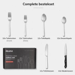 Deleca 12 Persoons Bestekset (72-delig) - Lepels, Messen, Vorken & Steakmessen - Vaatwasserbestendig - Zilver / RVS 21 Deleca 12 Persoons Bestekset (72-delig) - Lepels, Messen, Vorken & Steakmessen - Vaatwasserbestendig - Zilver / RVS -Meubelwinkel 1200x1200 621