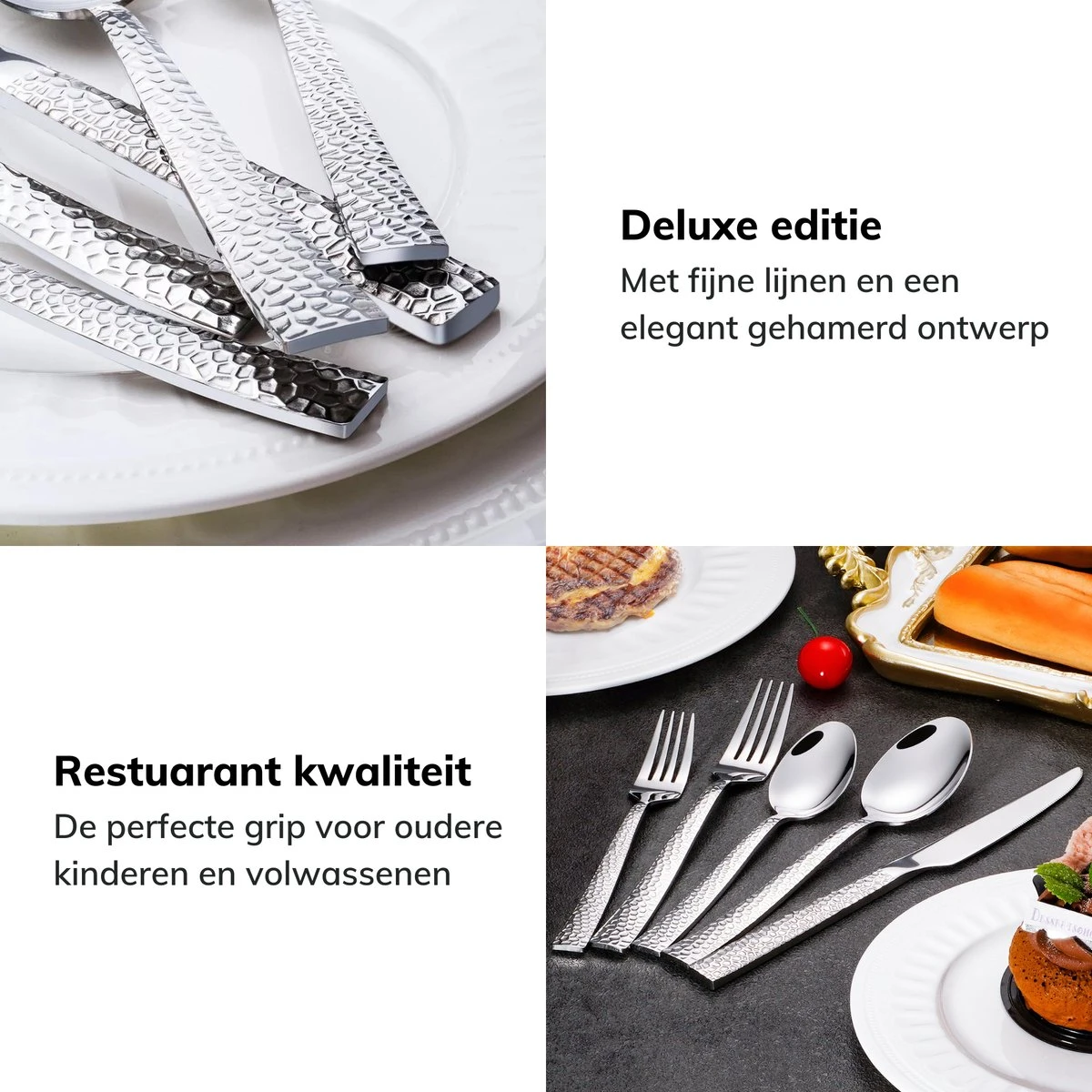 Deleca 6 Persoons Bestekset Deluxe (30-delig) - Vorken, Lepels En Messen - Vaatwasserbestendig - Gehamerd - Zilver / RVS 7 Deleca 6 Persoons Bestekset Deluxe (30-delig) - Vorken, Lepels En Messen - Vaatwasserbestendig - Gehamerd - Zilver / RVS - Afbeelding 5