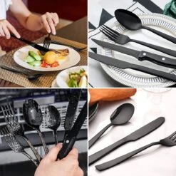 Deleca 6 Persoons Bestekset (36-delig) - Lepels, Messen, Vorken & Steakmessen - Vaatwasserbestendig - Zwart / RVS -Meubelwinkel 1200x1200 681