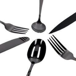 Deleca 6 Persoons Bestekset (36-delig) - Lepels, Messen, Vorken & Steakmessen - Vaatwasserbestendig - Zwart / RVS -Meubelwinkel 1200x1200 684