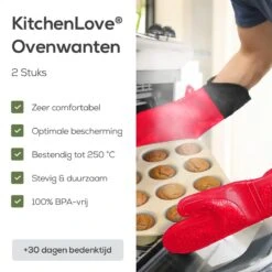 KitchenLove Ovenwanten - 2 Stuks Ovenhandschoenen - Hittebestendig Tot 250 °C - Siliconen - Rood 17 KitchenLove Ovenwanten - 2 Stuks Ovenhandschoenen - Hittebestendig Tot 250 °C - Siliconen - Rood -Meubelwinkel 1200x1200 725