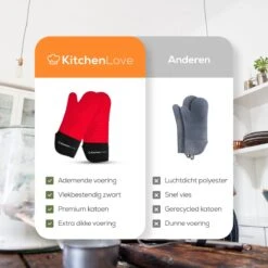 KitchenLove Ovenwanten - 2 Stuks Ovenhandschoenen - Hittebestendig Tot 250 °C - Siliconen - Rood 18 KitchenLove Ovenwanten - 2 Stuks Ovenhandschoenen - Hittebestendig Tot 250 °C - Siliconen - Rood -Meubelwinkel 1200x1200 726