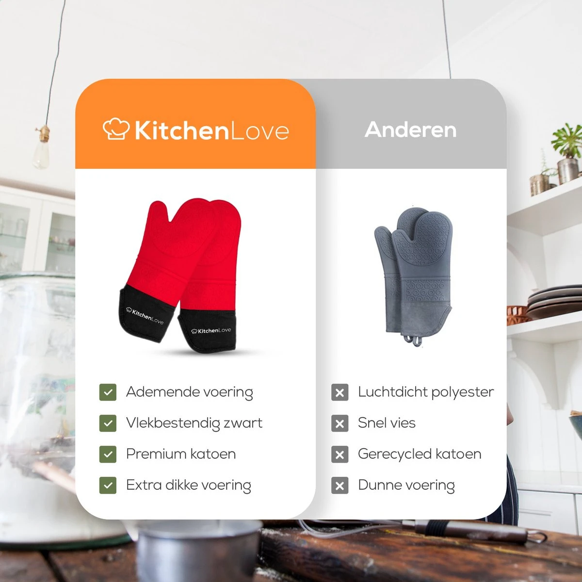 KitchenLove Ovenwanten - 2 Stuks Ovenhandschoenen - Hittebestendig Tot 250 °C - Siliconen - Rood 10 KitchenLove Ovenwanten - 2 Stuks Ovenhandschoenen - Hittebestendig Tot 250 °C - Siliconen - Rood - Afbeelding 8