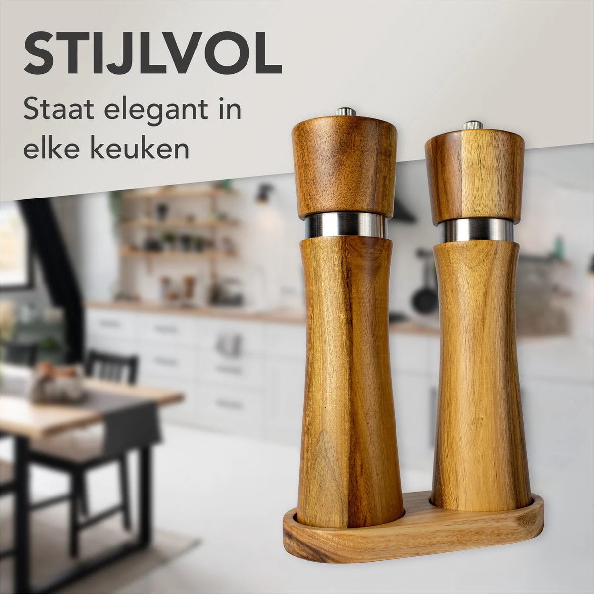 Nimma® Peper En Zoutmolen Set - Incl Navul Lepel - Verstelbare Maalgraad - Acacia Hout 4 Nimma® Peper En Zoutmolen Set - Incl Navul Lepel - Verstelbare Maalgraad - Acacia Hout - Afbeelding 2