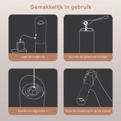 DODANA Premium Peper - & Zoutmolen Elektrisch - 1 Stuk - Pepermolen - Zoutmolen - Oplaadbaar - USB - Elektrische Pepermolen - RVS - Zwaartekracht Functie - LED Lamp - Nl Handleiding - Incl Borsteltje -Meubelwinkel 1200x1200 758