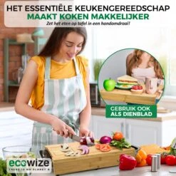 Ecowize 3-in-1 Bamboe Snijplank Met Opvangbak - Snijplank Hout Incl. 3 Roestvrijstalen Opvangbakjes Met Bamboe Deksel, 4 Inzetbare Raspen - Groentesnijder, Hakblok, Borrelplank, Tapasplank, Broodplank - 40x30cm - Duurzaam Cadeau -Meubelwinkel 1200x1200 782