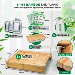 Ecowize 3-in-1 Bamboe Snijplank Met Opvangbak - Snijplank Hout Incl. 3 Roestvrijstalen Opvangbakjes Met Bamboe Deksel, 4 Inzetbare Raspen - Groentesnijder, Hakblok, Borrelplank, Tapasplank, Broodplank - 40x30cm - Duurzaam Cadeau -Meubelwinkel 1200x1200 786
