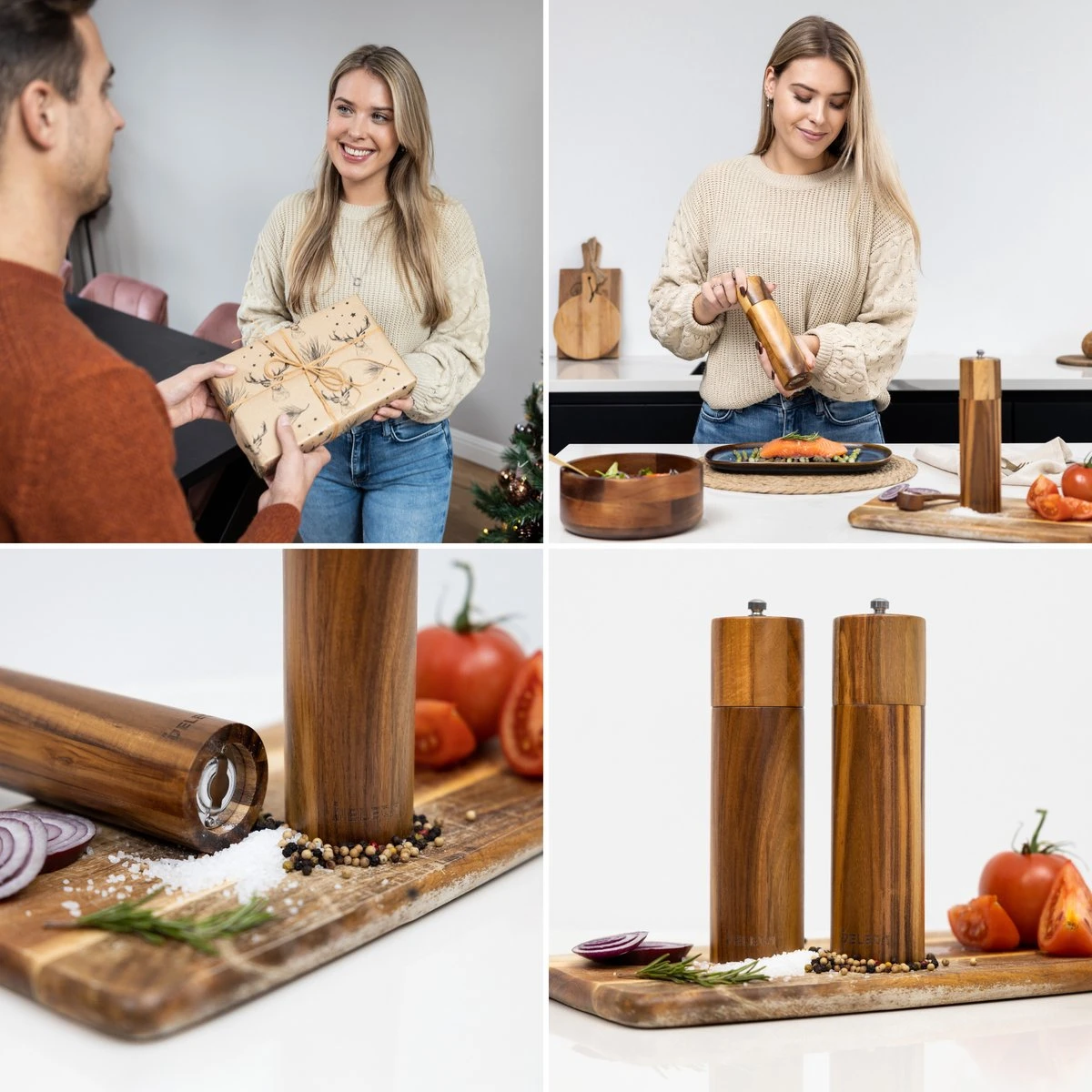 Deleca Luxe Peper En Zoutmolen Set - Zout / Pepermolen - Handmatig - Met Navul Lepel & Geschenkdoos - Acacia Hout - Rond 4 Deleca Luxe Peper En Zoutmolen Set - Zout / Pepermolen - Handmatig - Met Navul Lepel & Geschenkdoos - Acacia Hout - Rond - Afbeelding 2