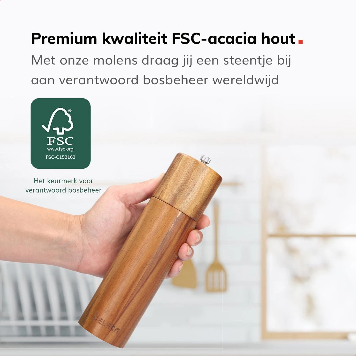 Deleca Luxe Peper En Zoutmolen Set - Zout / Pepermolen - Handmatig - Met Navul Lepel & Geschenkdoos - Acacia Hout - Rond 6 Deleca Luxe Peper En Zoutmolen Set - Zout / Pepermolen - Handmatig - Met Navul Lepel & Geschenkdoos - Acacia Hout - Rond - Afbeelding 4