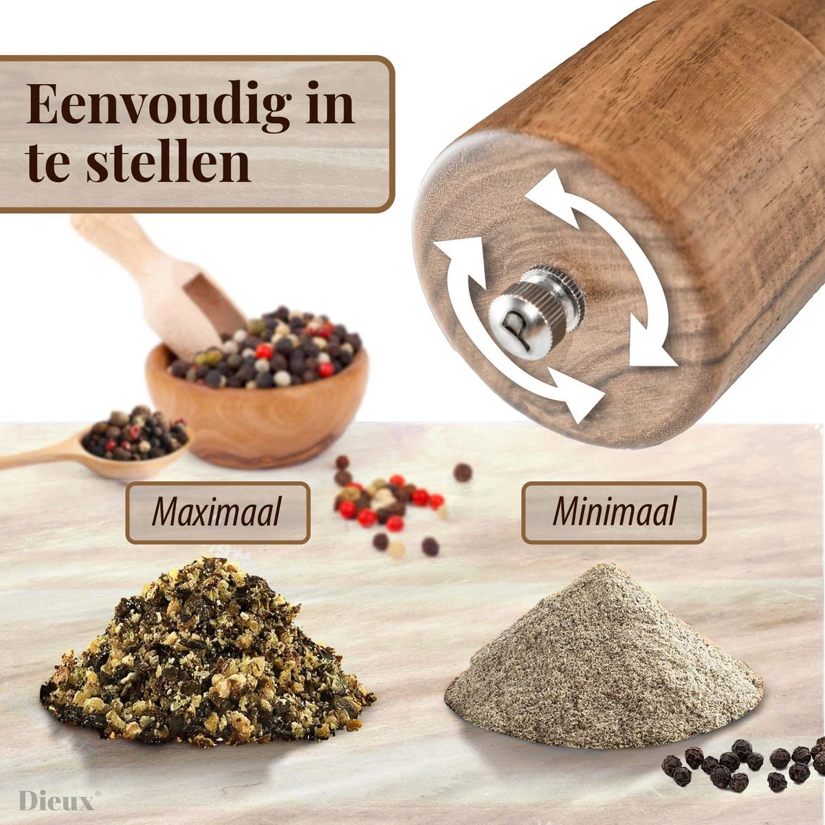 Dieux® - Peper En Zoutmolen Set - Cilinder Vorm - 22CM - Zout Peper Kruiden - 2 Stuks - Acacia Hout - Instelbare Maalgraad - Duurzaam - Luxe Kwaliteit - Hervulbaar - Pepermolen - Zoutmolen - BBQ Accesoires - Pasen 5 Dieux® - Peper En Zoutmolen Set - Cilinder Vorm - 22CM - Zout Peper Kruiden - 2 Stuks - Acacia Hout - Instelbare Maalgraad - Duurzaam - Luxe Kwaliteit - Hervulbaar - Pepermolen - Zoutmolen - BBQ Accesoires - Pasen - Afbeelding 3
