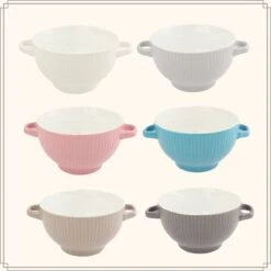 OTIX Soepkommen - Set Van 6 - Met Oor - Stapelbaar - Aardewerk - 680 Ml - 6 Kleuren