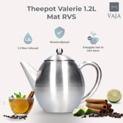 Vaja Valerie - Theepot Met Filter - Dubbelwandig - RVS - 1.2L -Meubelwinkel 1200x1200 929