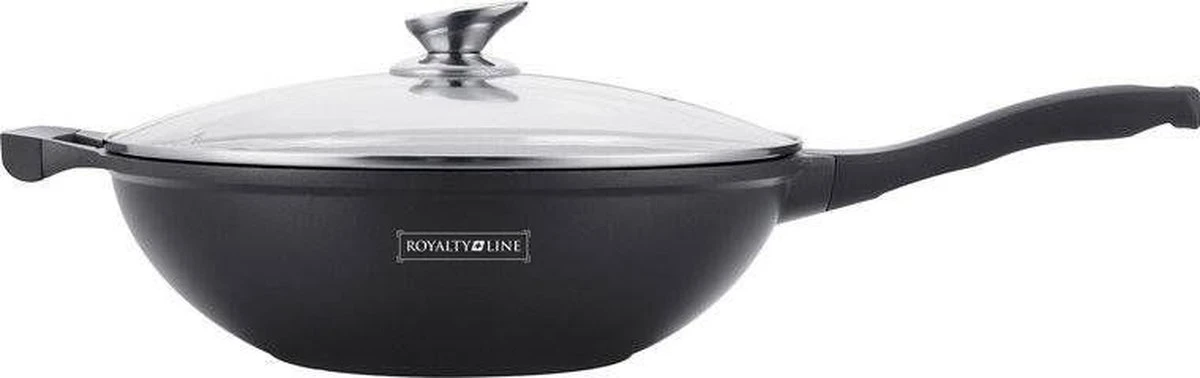 Royalty Line Marble Coating Wok - Met Glazen Deksel - Zwart - 30 Cm 7 Royalty Line Marble Coating Wok - Met Glazen Deksel - Zwart - 30 Cm - Afbeelding 5