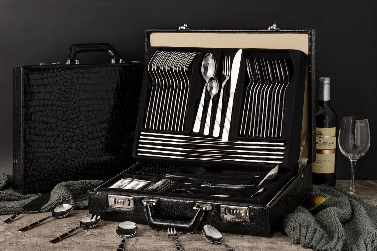 Swiss Pro+ Bestekset In Koffer-72 Delig-12 Persoons-Zwitsers Kwaliteit-Complete Set-100% Roestvrijstaal-Modern 12 Swiss Pro+ Bestekset In Koffer-72 Delig-12 Persoons-Zwitsers Kwaliteit-Complete Set-100% Roestvrijstaal-Modern - Afbeelding 10