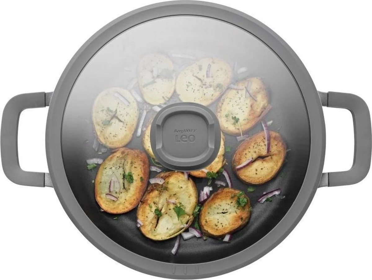 BergHOFF Leo Hapjespan Stone - 28 Cm - Met Glazen Deksel 5 BergHOFF Leo Hapjespan Stone - 28 Cm - Met Glazen Deksel - Afbeelding 3