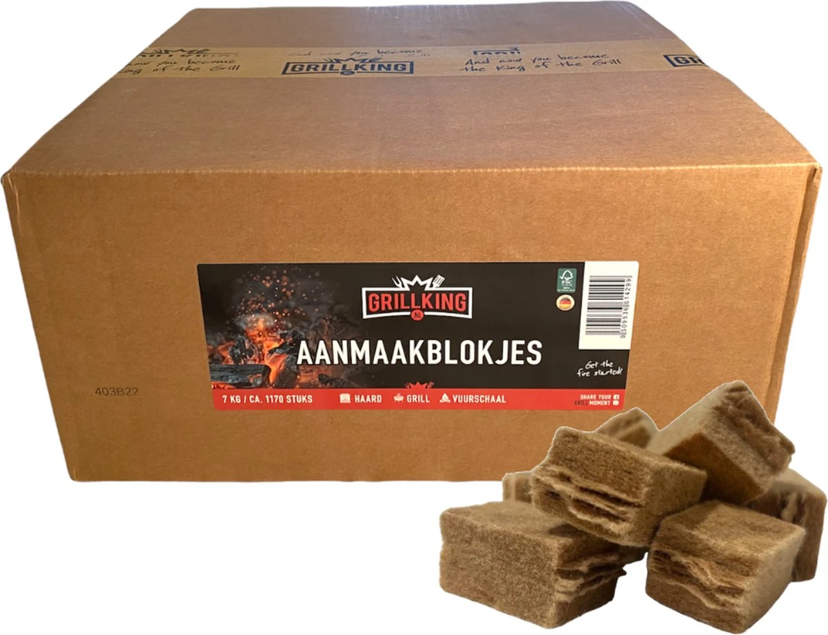 GrillKing Bruine Aanmaakblokjes Premium - Ca. 1170 Stuks 7kg FSC® - Voordeeldoos - Geurvrij - Lange Brandduur - BBQ & Haard 3 GrillKing Bruine Aanmaakblokjes Premium - Ca. 1170 Stuks 7kg FSC® - Voordeeldoos - Geurvrij - Lange Brandduur - BBQ & Haard