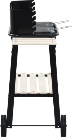 Verrijdbare Barbecue – Houtskool/Briketten - Verstelbare Grillplaat – Houten Tafel – Winscherm – Gewicht 5.9kg -Meubelwinkel 630x1200