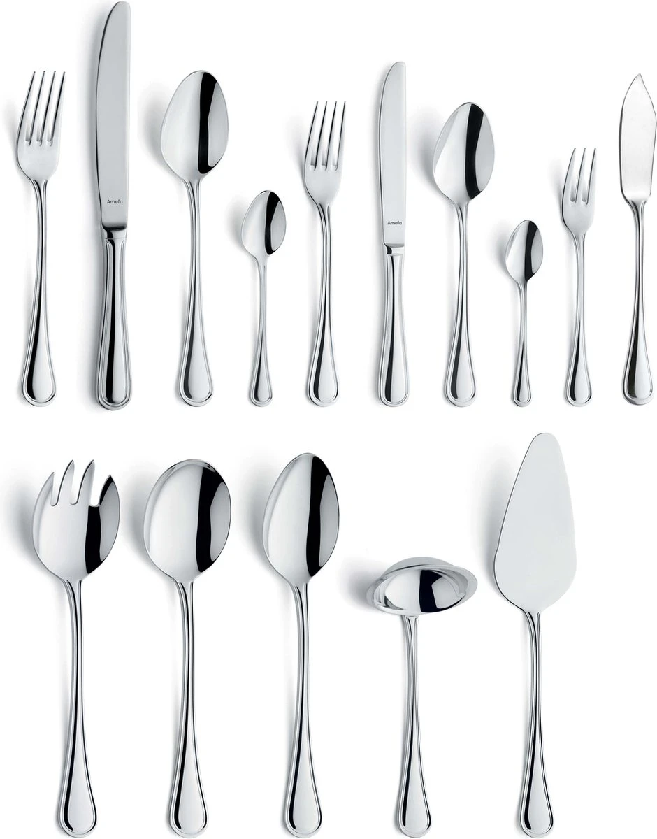 Amefa Rossini 66 Delige Bestekset - Uitgebreide Complete Set Inclusief Serveer Bestek En Vismessen - 6 Personen 3 Amefa Rossini 66 Delige Bestekset - Uitgebreide Complete Set Inclusief Serveer Bestek En Vismessen - 6 Personen